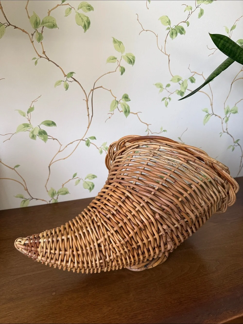 Woven Rattan Cornucopia Basket - Horn of Plenty Centerpiece